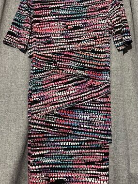 Connected Apparel Black Multicolor Dot Print Shirt Sleeved Tiered Sheath Dress